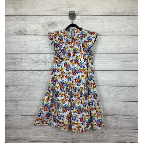 Entro Women's White Blue Floral Sleeveless Tiered Midi Dress Size Medium - Picture 1 of 11